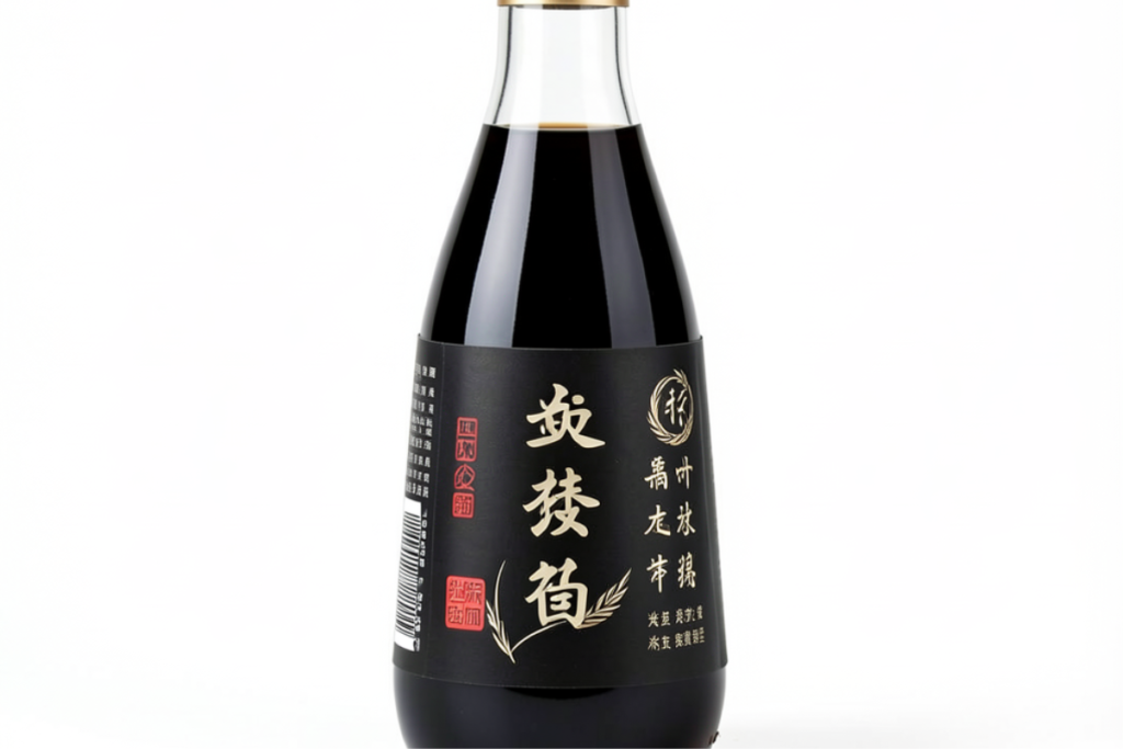 A bottle of black vinegar also known as chinese zhenjiang