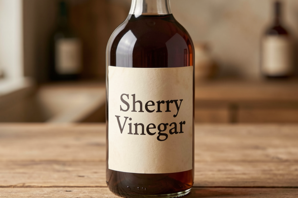 Bottle of sherry vinegar with a generic label