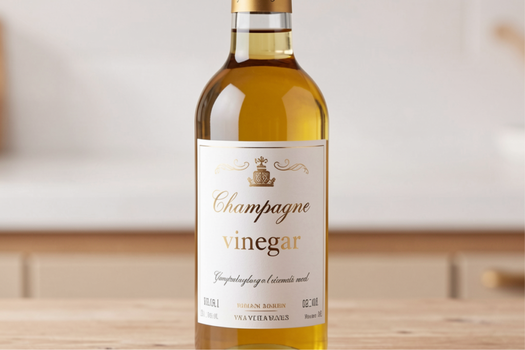 A bottle labeled Champagne vinegar.