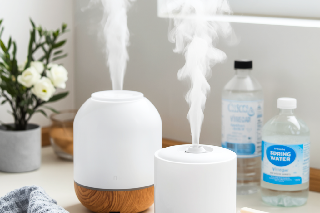Cleaned humidifer and diffuser operating with vapor filling the air