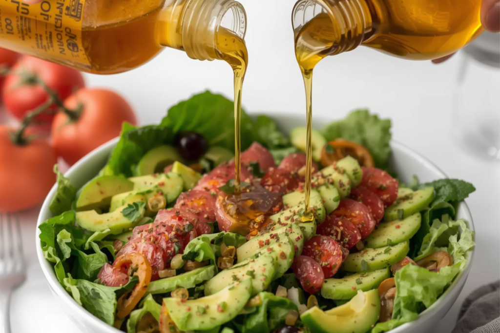 vinegar weight loss and a salad having ACV and olive oil poured on