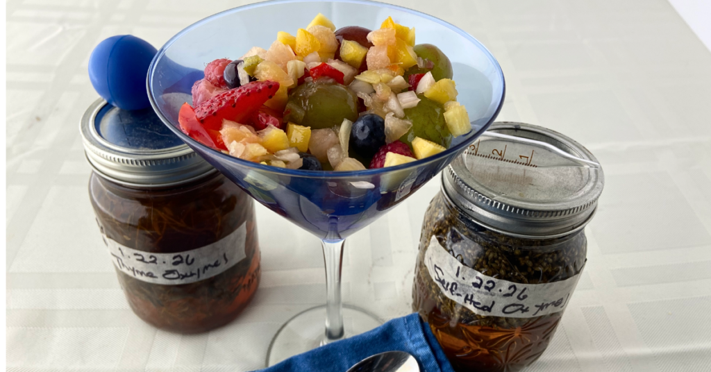 atv oxymel recipe dessert fruit thymeoxymel selfhealoxymel closeup v01.webp